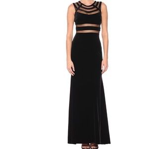 betsy & adam long black mesh dress sleeveless